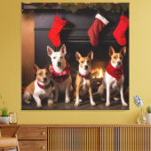 Basenji bij de Haard Kerstmis Canvas Afdruk (Insitu (Woonkamer))