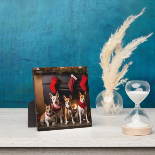 Basenji bij de Haard Kerstmis Fotoplaat (Insitu)