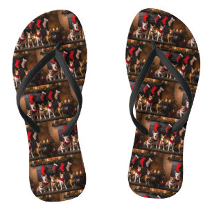 Basenji bij de Haard Kerstmis Teenslippers