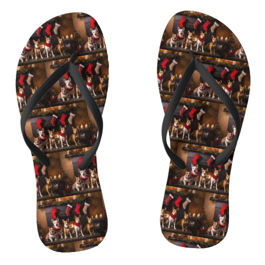 Basenji bij de Haard Kerstmis Teenslippers (Voetbed)