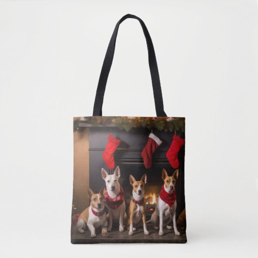 Basenji bij de Haard Kerstmis Tote Bag (Voorkant)