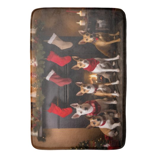 Basenji bij de open haard Kerstmis Badmat (Voorkant Verticaal)