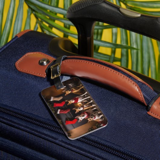 Basenji bij de open haard Kerstmis Bagagelabel (Voorkant Insitu 1)