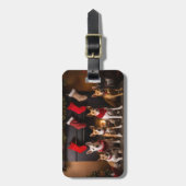 Basenji bij de open haard Kerstmis Bagagelabel (Voorkant verticaal)