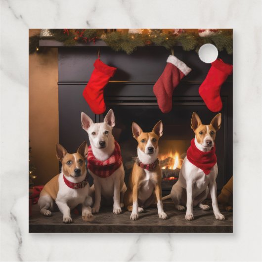Basenji bij de open haard Kerstmis Bedankjes Labels (Achterkant)