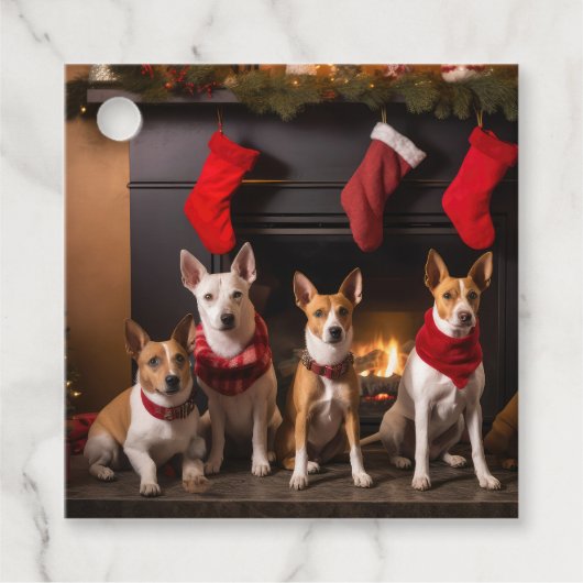 Basenji bij de open haard Kerstmis Bedankjes Labels (Voorkant)
