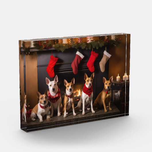 Basenji bij de open haard Kerstmis Fotoblokken (Links)