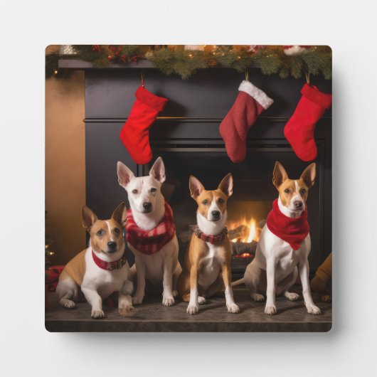 Basenji bij de open haard Kerstmis Fotoplaat (Voorkant)