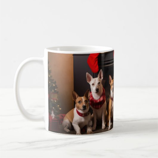 Basenji bij de open haard Kerstmis Koffiemok (Links)