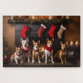 Basenji bij de open haard Kerstmis Legpuzzel (Horizontaal)