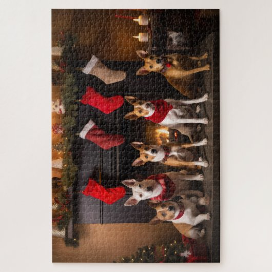 Basenji bij de open haard Kerstmis Legpuzzel (Verticaal)