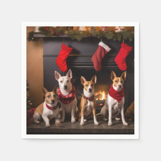 Basenji bij de open haard Kerstmis Servet (Voorkant)