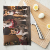 Basenji bij de open haard Kerstmis Theedoek (Quarter Fold)