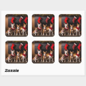 Basenji bij de open haard Kerstmis Vierkante Sticker (Vel)