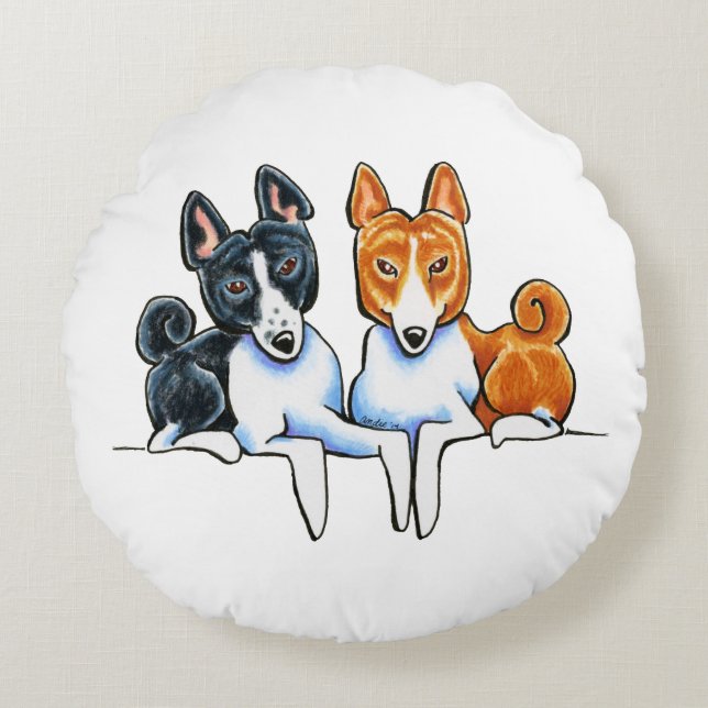 Basenji Buds Rond Kussen (Voorkant)