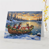 Basenji Christmas Boat Holiday Kaart (Gele Bloem)