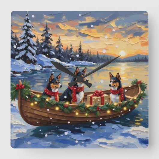 Basenji Christmas Boat Holiday Vierkante Klok (Voorkant)