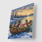 Basenji Christmas Boat Holiday Vierkante Klok (Hoek)