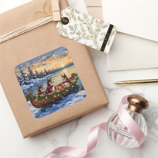 Basenji Christmas Boat Holiday Vierkante Sticker (Geschenken)