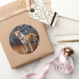 Basenji Christmas Cruise: Pawsome Holiday Delight Ronde Sticker