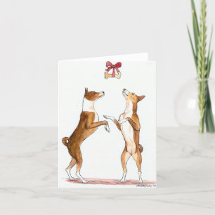 Basenji Christmas Dance Dog Art Note Kaart