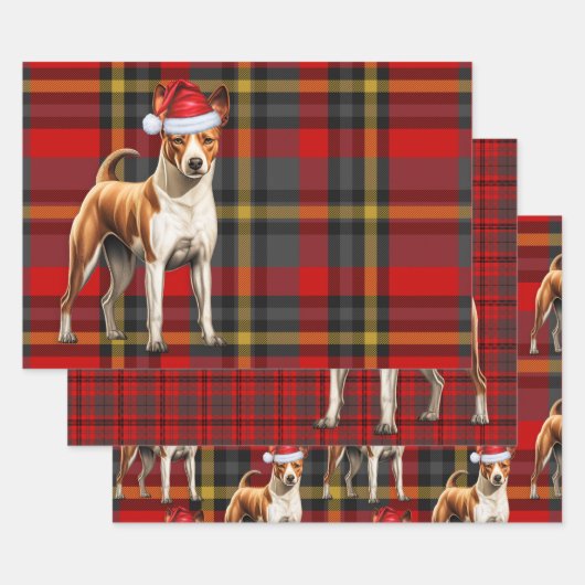Basenji Christmas Dog Red Holiday Plaid Inpakpapier Vel (Set)