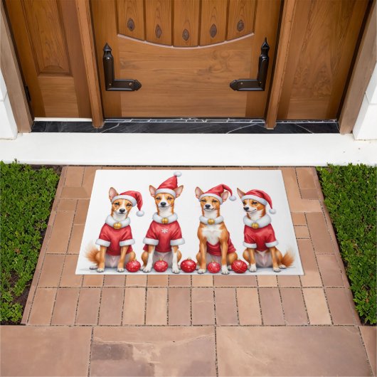 Basenji Christmas Dress Santa Hat Deurmat (Buiten)