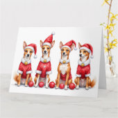 Basenji Christmas Dress Santa Hat Kaart (Gele Bloem)