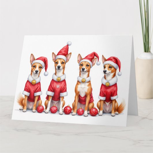 Basenji Christmas Dress Santa Hat Kaart (Voorkant)