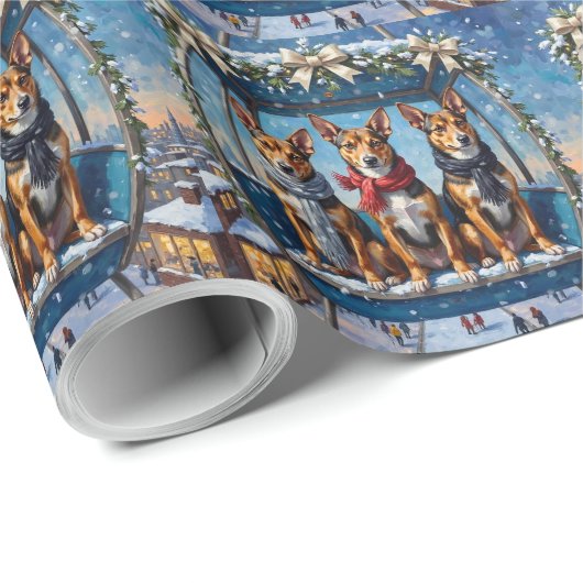 Basenji Christmas Ferris Wheel Carnival Holiday Cadeaupapier (Rol Hoek)