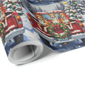 Basenji Christmas Red Truck Holiday Cadeaupapier (Rol Hoek)