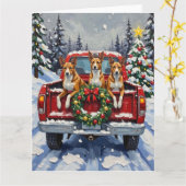 Basenji Christmas Red Truck Holiday Kaart (Gele Bloem)