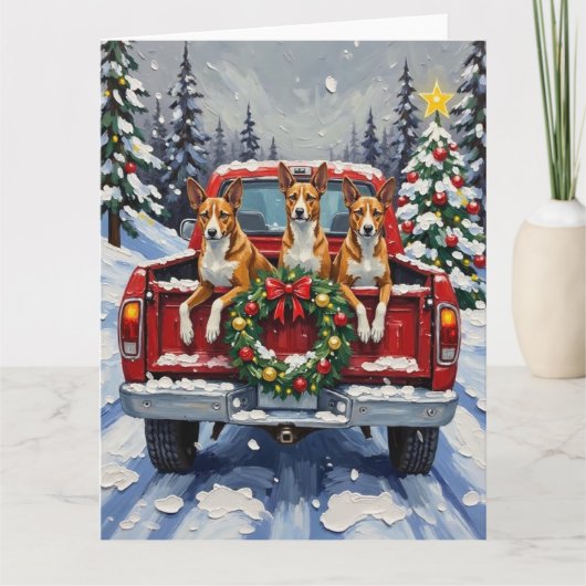 Basenji Christmas Red Truck Holiday Kaart (Voorkant)