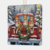 Basenji Christmas Red Truck Holiday Keramisch Ornament (Links)