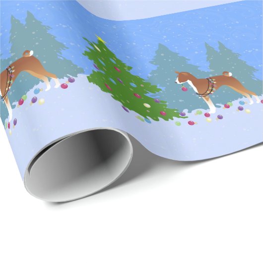 Basenji Decorting Tree in het bos Cadeaupapier (Rol Hoek)