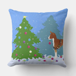 Basenji Decorting Tree in het bos Kussen