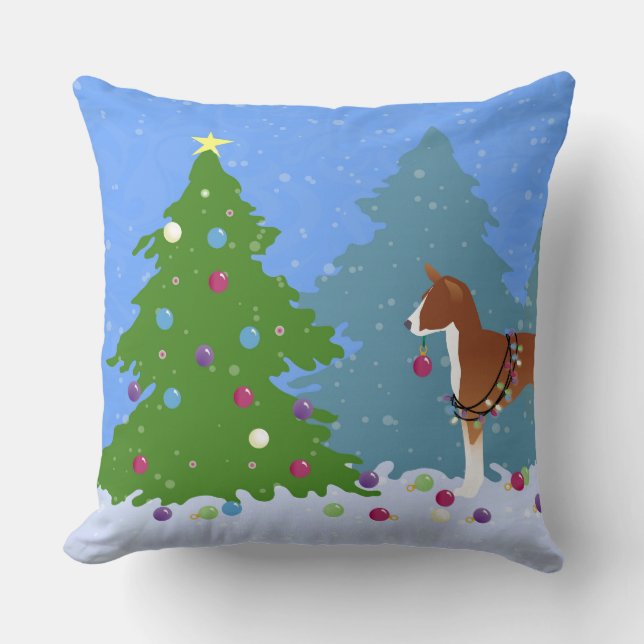 Basenji Decorting Tree in het bos Kussen (Voorkant)