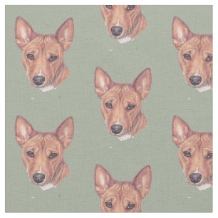 Basenji Dog Art Drawing Fabric Stof