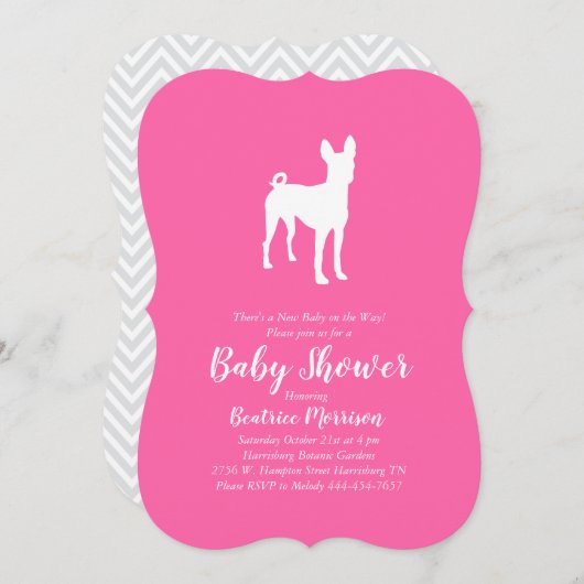 Basenji Dog Baby shower Girl Pink Kaart (Voorkant / Achterkant)