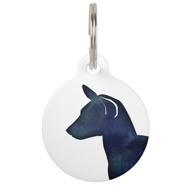 Basenji Dog Black Waterverf Silhouette Huisdierpenning (Voorkant)