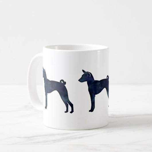 Basenji Dog Black Waterverf Silhouette Koffiemok (Voorkant links)