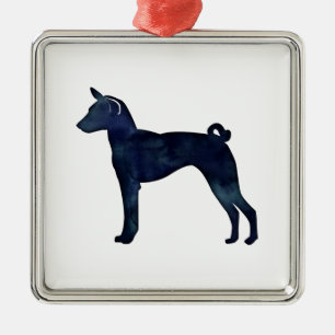 Basenji Dog Black Waterverf Silhouette Metalen Ornament