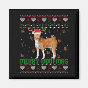 Basenji Dog Christmas Lights Ugly Sweater Xmas Paj Magneet
