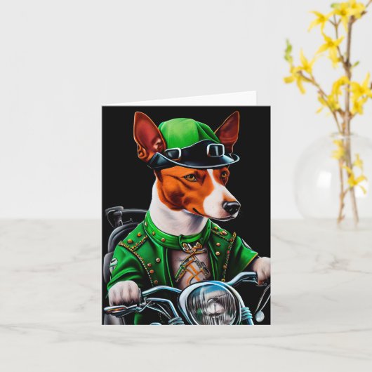 Basenji Dog fiets St. Patrick's Day Kaart (Gele Bloem)