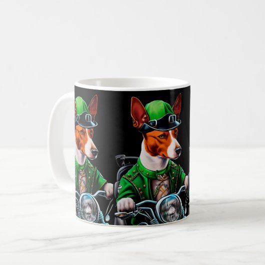 Basenji Dog fiets St. Patrick's Day Koffiemok (Voorkant links)