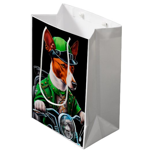 Basenji Dog fiets St. Patrick's Day Medium Cadeauzakje (Voorkant Gekanteld)