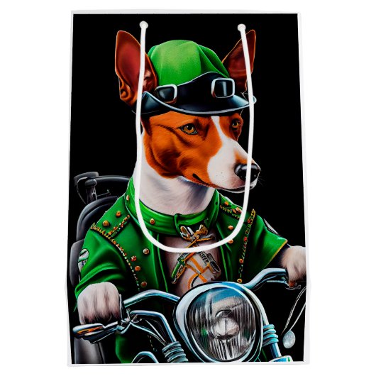 Basenji Dog fiets St. Patrick's Day Medium Cadeauzakje (Achterkant)