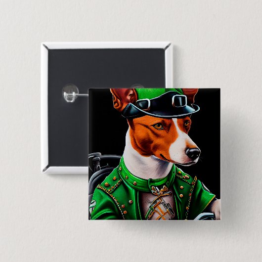 Basenji Dog fiets St. Patrick's Day Vierkante Button 5,1 Cm (Voorkant /achterkant)