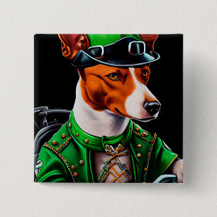Basenji Dog fiets St. Patrick's Day Vierkante Button 5,1 Cm