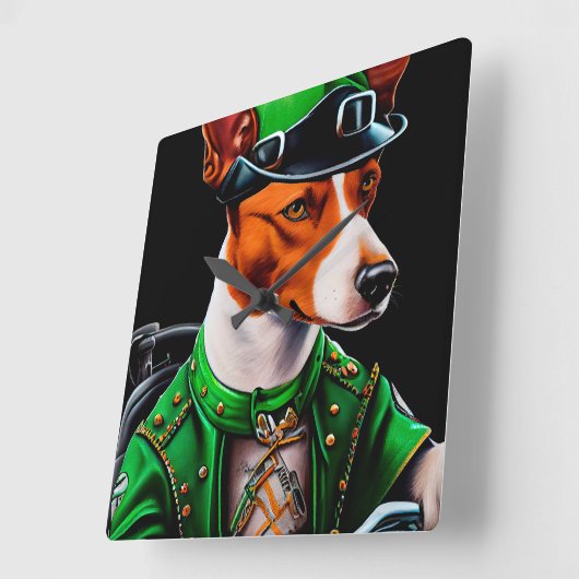 Basenji Dog fiets St. Patrick's Day Vierkante Klok (Hoek)
